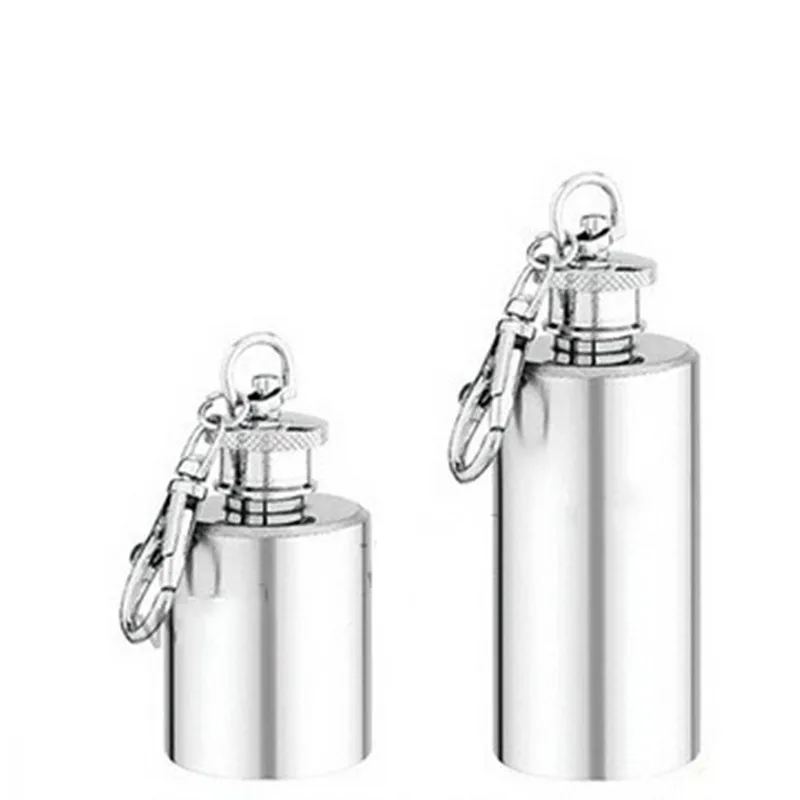 Portable Mini 8.3cm 1 Oz Stainless Steel Hip Flask Wine Pot Small Round Barrel Pocket Funnel Flagon With Keychain