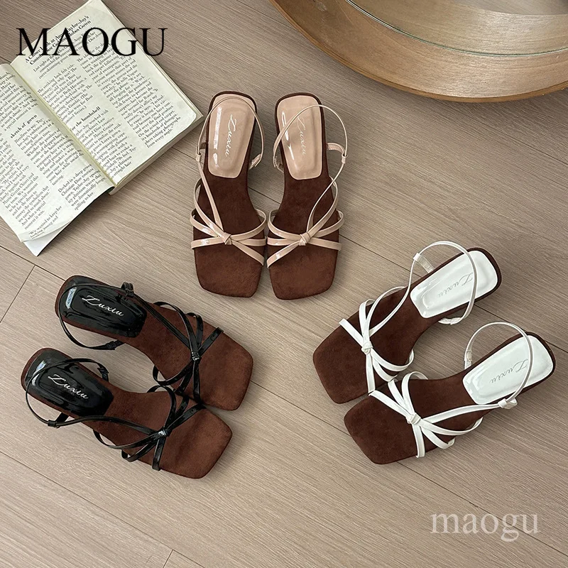

Women's Square Toe Strappy Heeled Sandals Crisscross Knot Design Slingback Kitten Heel Shoes Female Casual Summer Dress Sandals