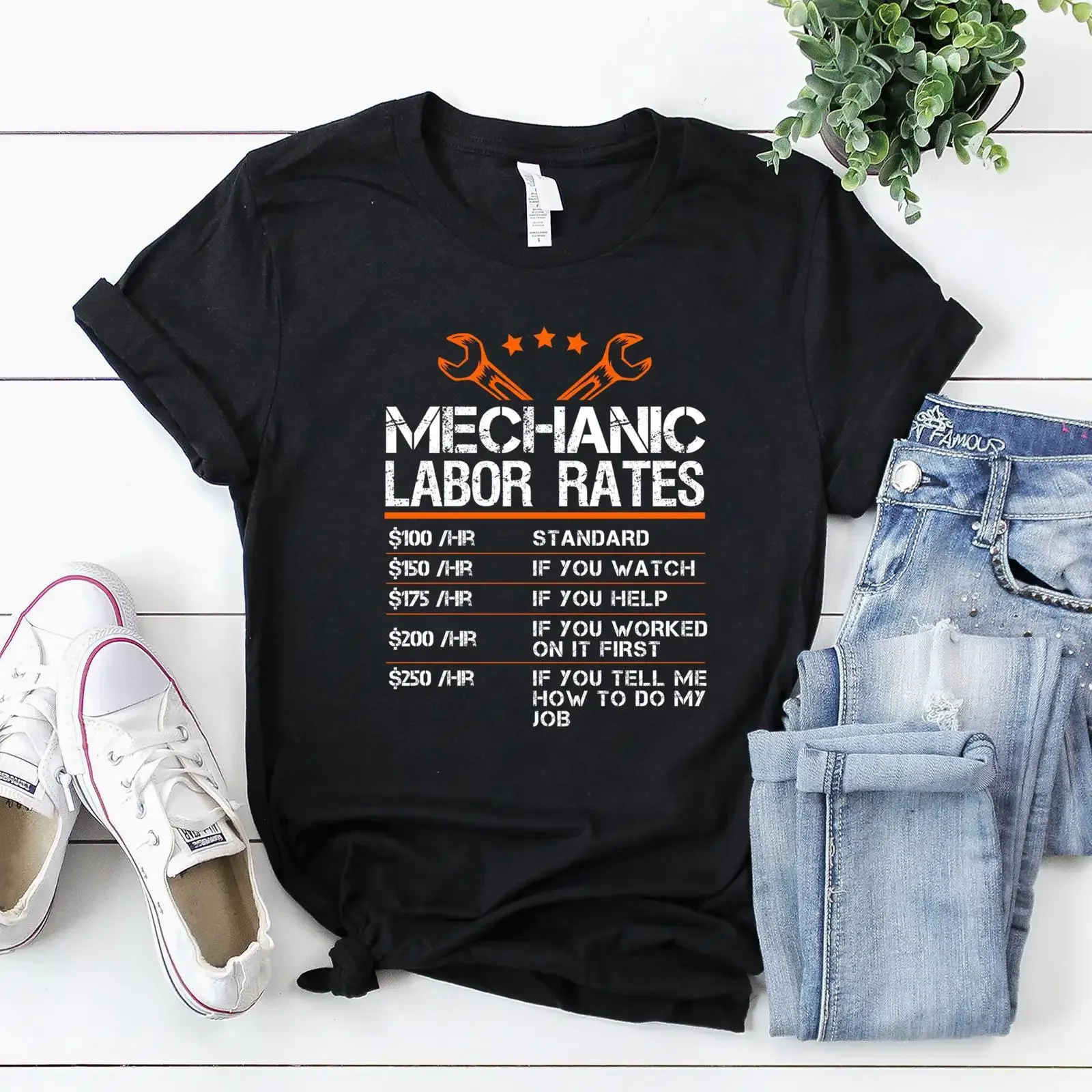 Mechanic T Shirt Funny Hourly Rate vintage Washed homme Slightly Soft Unisex Stretched Versatile designer clothes