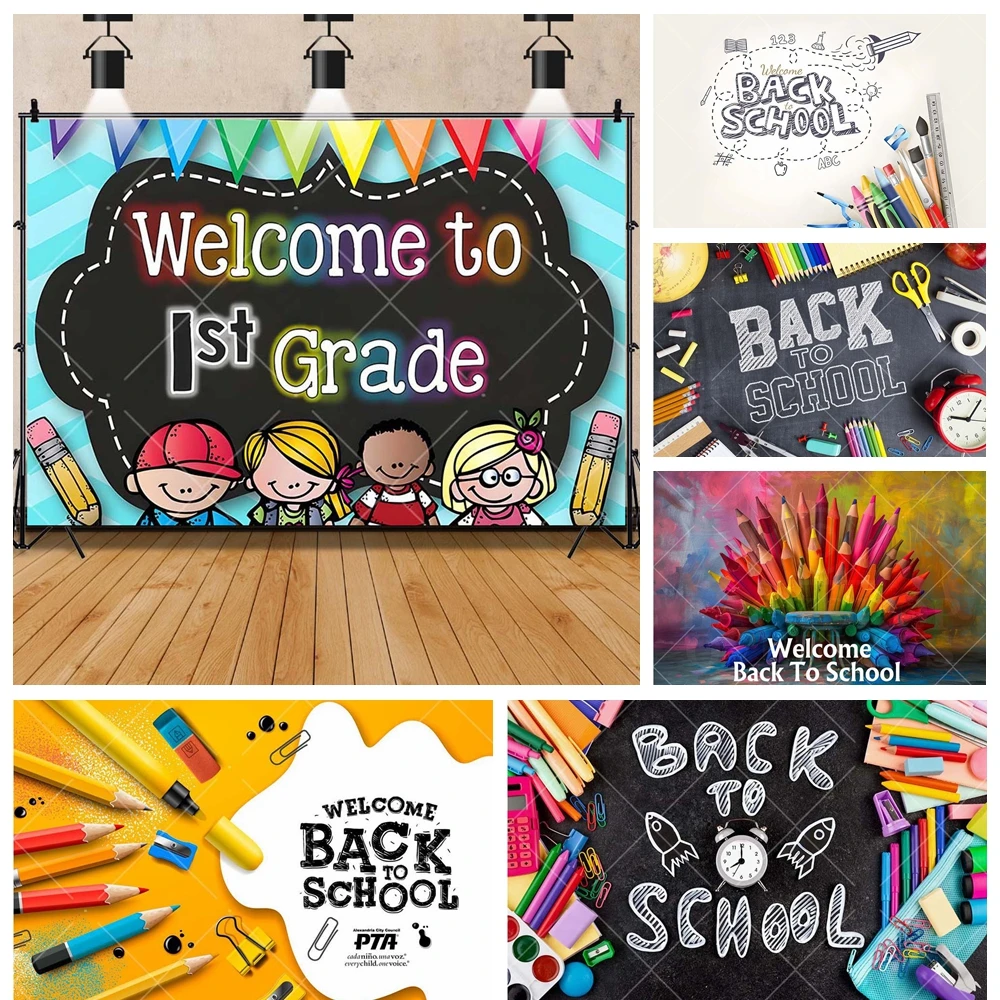 Celebrate Back to School Kids Student Pencil Stationery Party Backdrop Custom School Season Decor Photo Props Studio Background