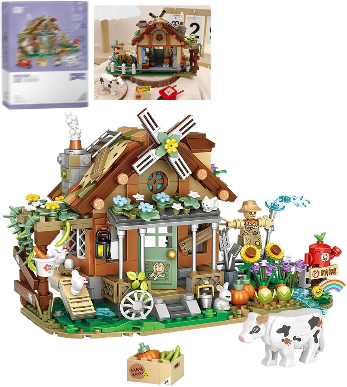 مزرعة منزل اللبنات الصغيرة 899 قطعة كوخ ريفي طاحونة أطقم منمذجة الكبار تحصيل الطوب لعبة هدية #1