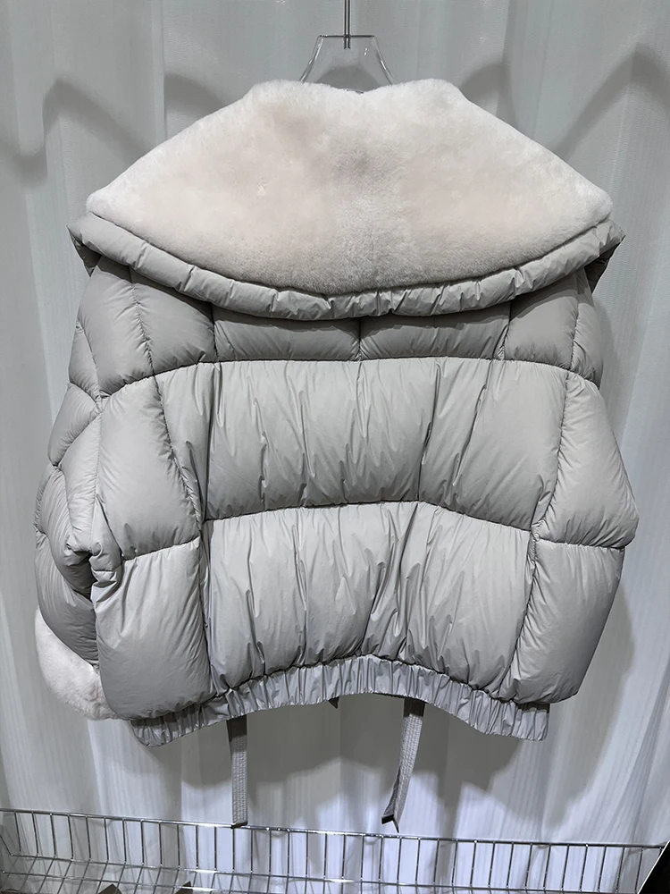 2024 Autumn Winter Women\'s Goose Down Jacket With Real Sheep Fur Collar Women Warm Coat Luxury Thick Outwear Female Coat