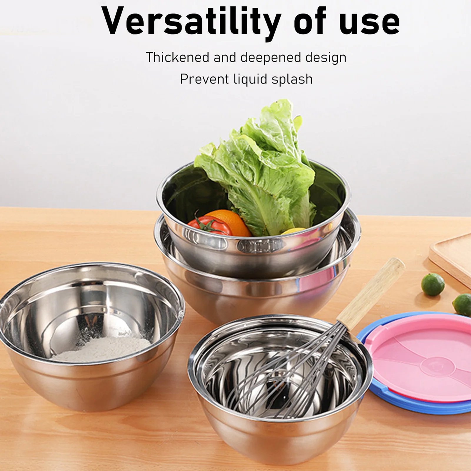 

5 шт. миски из нержавеющей стали с крышками, штабелируемая миска для раскладывания для выпечки, приготовления пищи, подготовки и сервировки