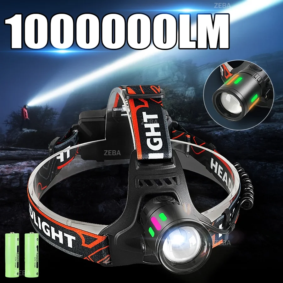 

New 1000000LM Ultra Bright White Laser Headlamp Rechargeable LED Front Lamp With Fluorescent Light Headlight 18650 For Fishing