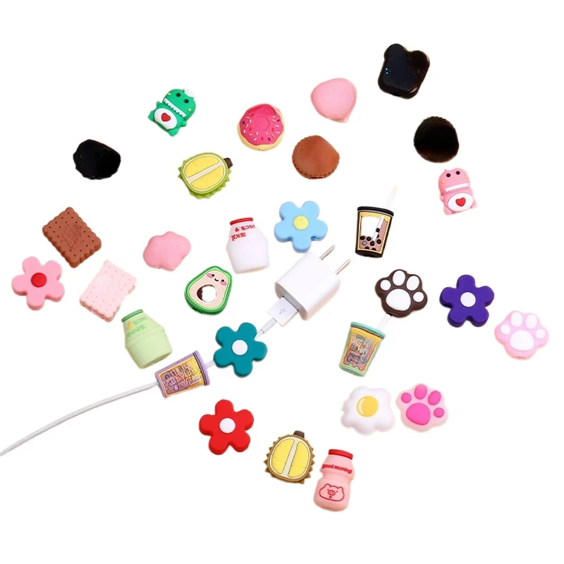 만화 충전 케이블 커넥터 보호대 커버, 충전 라인 데이터 케이블 보호 케이스, 거치대 정리함 파손 방지, 2 개