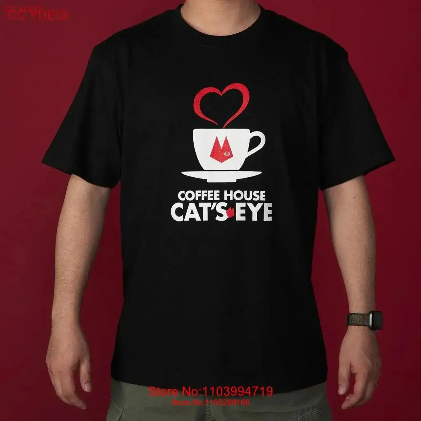 Camiseta Cat's Eye Cafe negra Tsukasa Hojo algodón Japón limitada Original vintage lavada Casual ligeramente gráfico cómodo