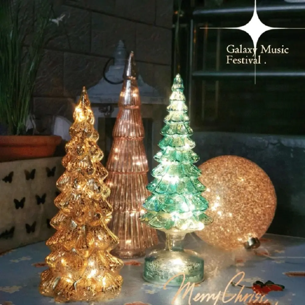 Mini árbol de Navidad, luz nocturna de cristal, decoración luminosa LED brillante de Navidad, adorno romántico de cristal para árbol de Navidad de sentido Superior