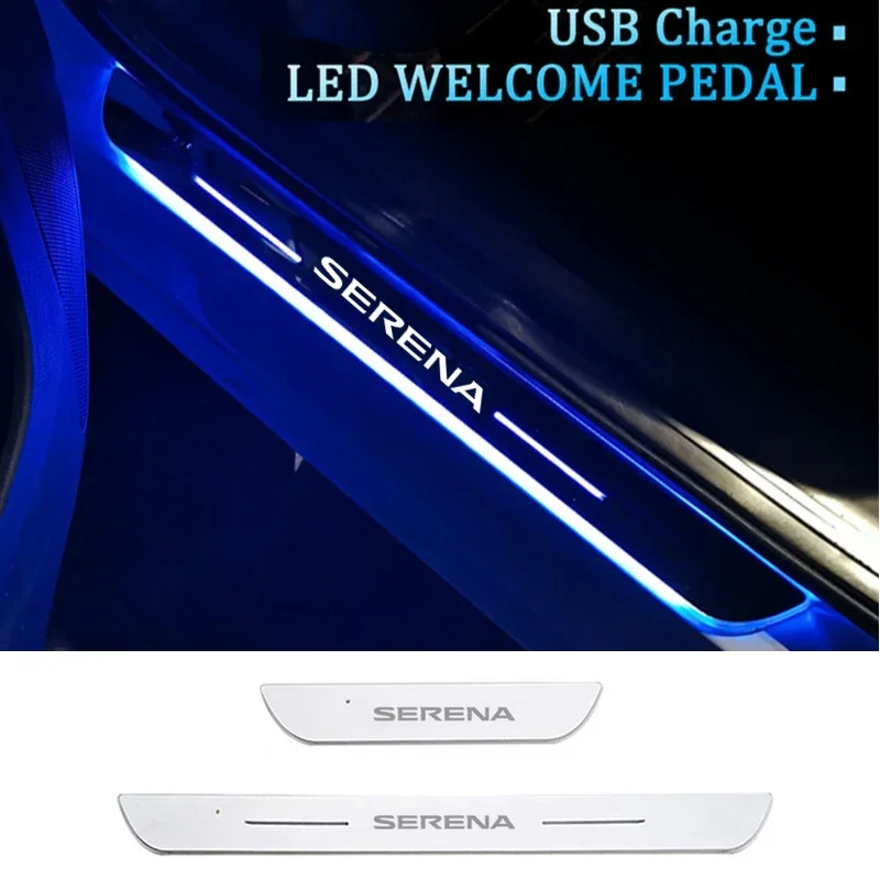 Car Acrylic LED Welcome Pedal Plate Front Rear Door Sill Pathway Light USB Moving for Nissan Serena Accessories