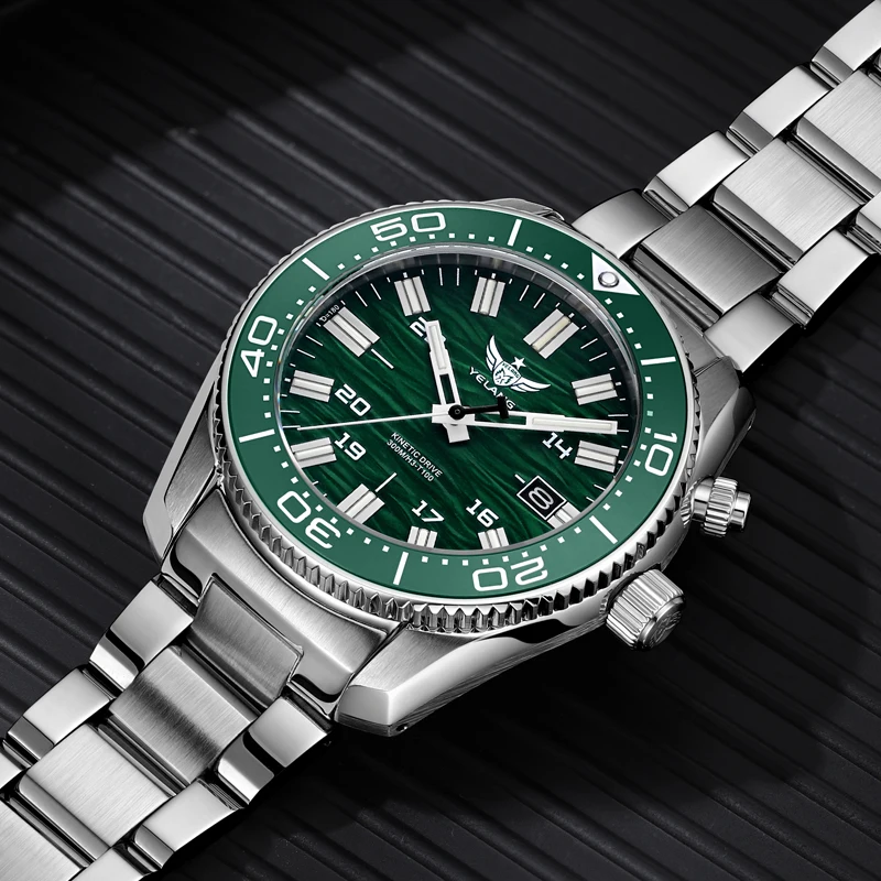 YELANG Men Diver Watch 40.5mm Military Kinetic Energy Wristwatch Sport Luminous Tubes 30ATM Waterproof Dual Calendar