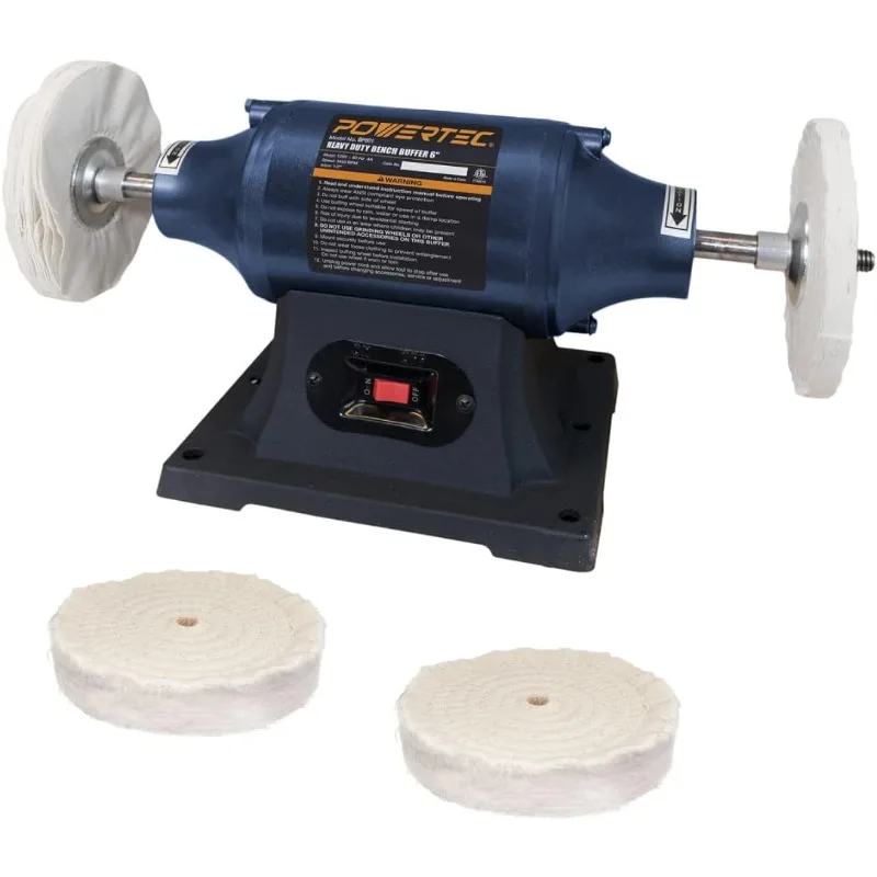 

POWERTEC BF601C Bench Buffer Polisher with 2 Extra Buffing Wheels, 6 Inch Buffing & Polishing Bench Grinder Machine for Metal