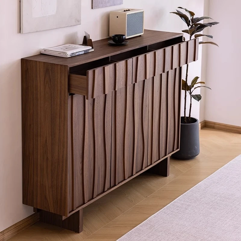 medieval style all-solid wood shoe cabinet, small apartment storage cabinet, shoe change cabinet at the door, black walnut