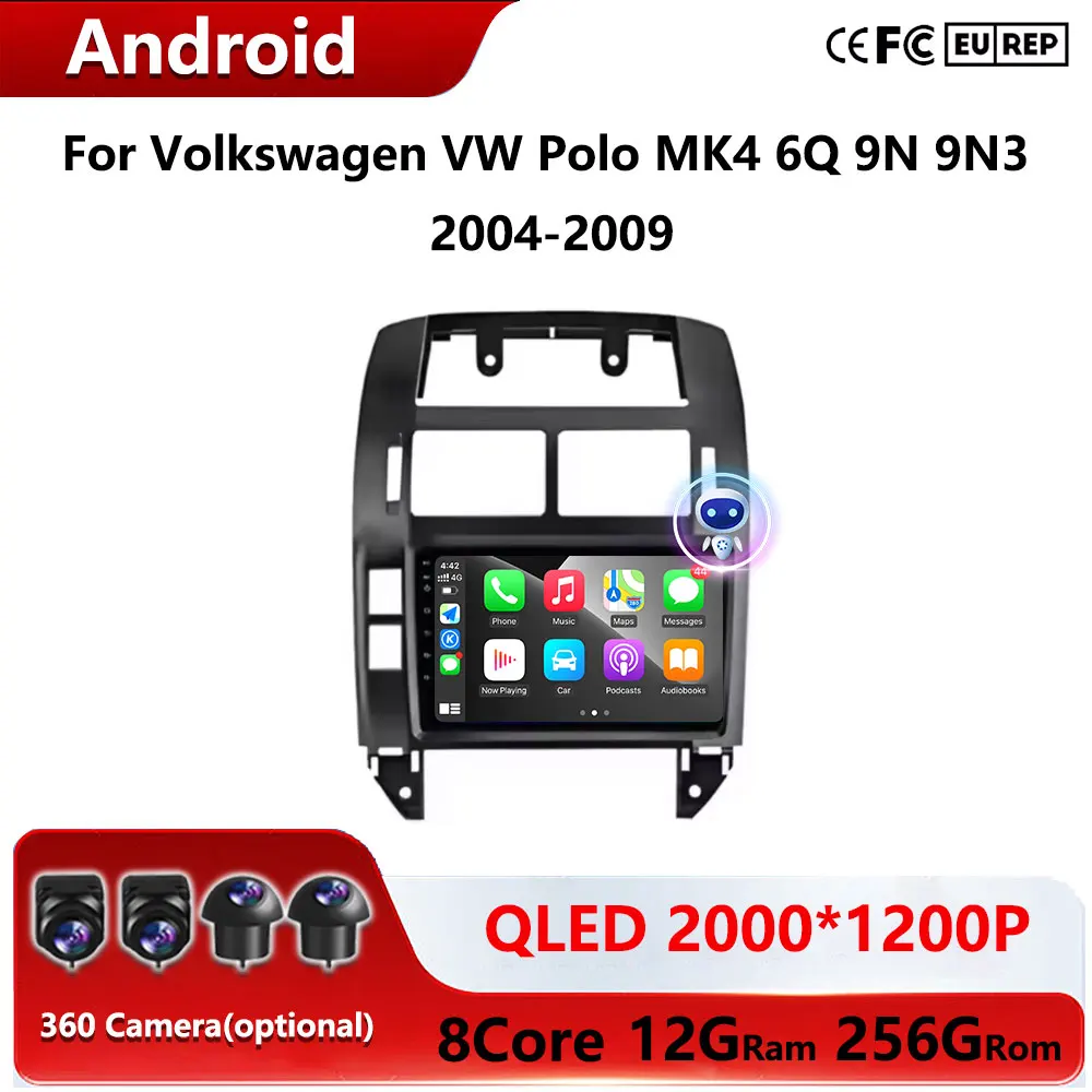 

GPS Navigation QLED Screen Android Auto Carplay For Volkswagen VW Polo MK4 6Q 9N 9N3 2004-2009 Car Radio Multimedia Video Player