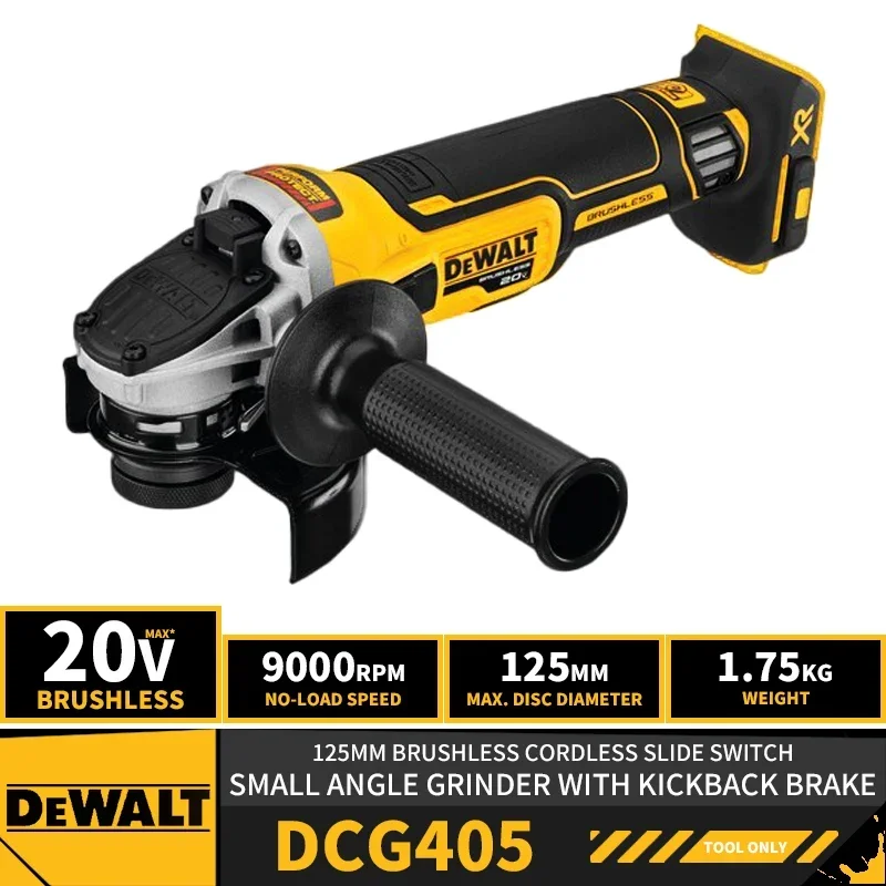 DEWALT DCG405 125MM Brushless Cordless Slide Switch Small Angle Grinder With Kickback Brake 20V Lithium Power Tools 9000RPM