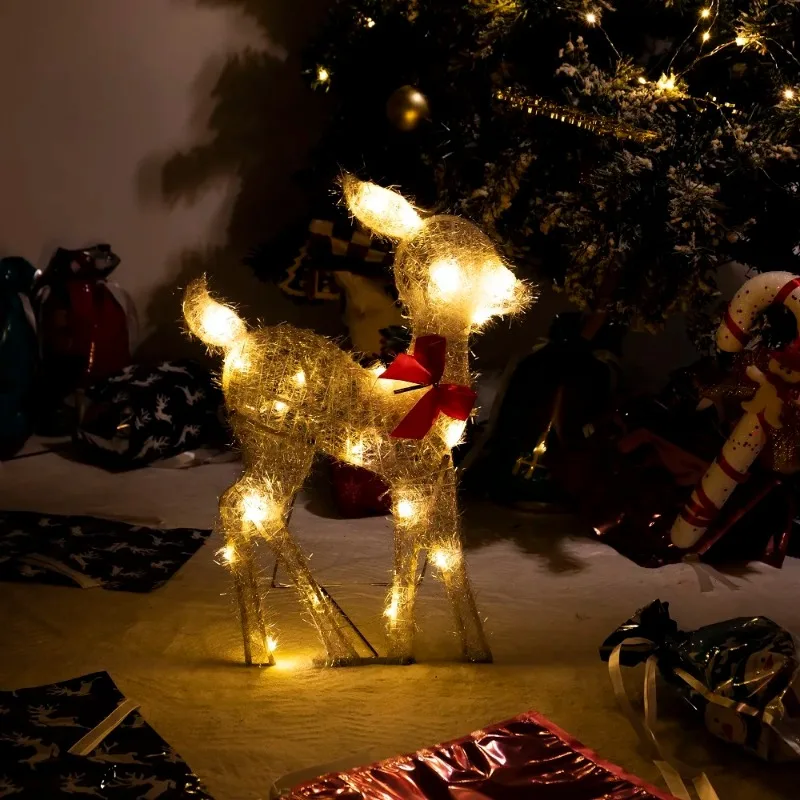

3pcs Iron Art Elk Deer Christmas Garden Decoration With LED Light Glowing Glitter Reindeer Xmas Home Outdoor Yard Ornament Decor