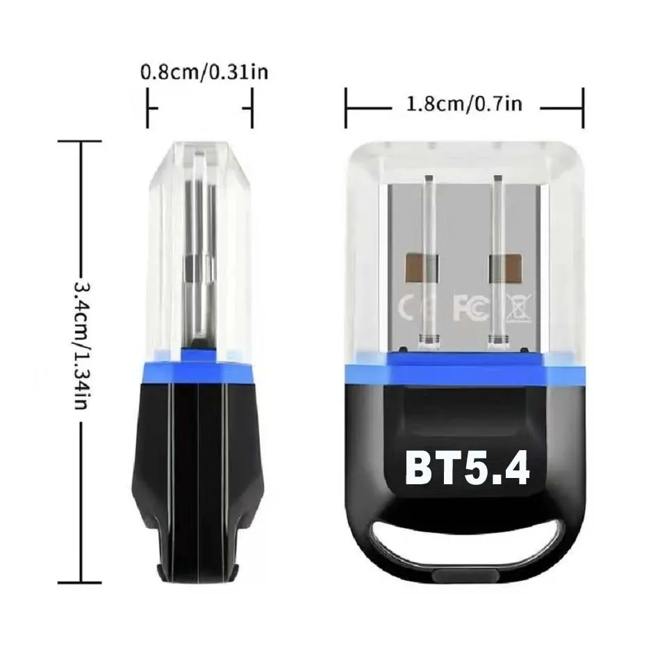 Adaptor Dongle USB Bluetooth 5.4, untuk PC Mouse Keyboard nirkabel Audio Bluetooth musik penerima pemancar untuk Speaker ponsel Mobil
