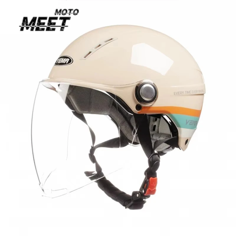 Elektrofahrzeug-Helm, Sommer-Halbhelm für Damen, Batterie-Motorradhelm für Herren, Vier-Jahreszeiten-Helm, Шлем для скутера, Casco Moto, 57-62CM