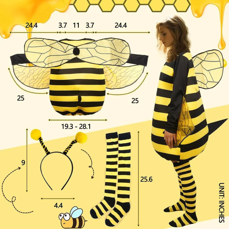 Yellow Bee Ladybug Cosplay Fantasias para adultos e crianças, Halloween Onesie, adereços de férias, roupas engraçadas de palco, mulheres e meninas