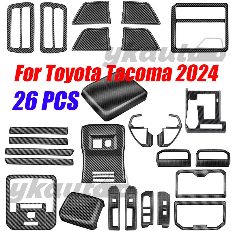 26PCS Carbon Fiber Interior Accessories Kit Cover Trim For Toyota Tacoma 2024