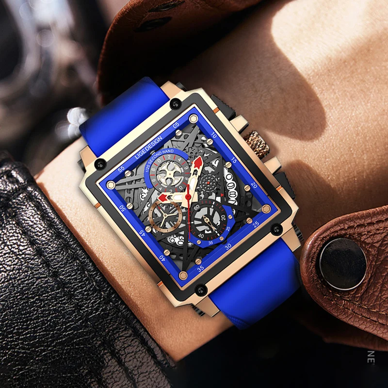 LIGE 패션 스포츠 남자 시계 실리콘 스트랩 군사 남성 시계 방수 빛나는 달력 크로노 그래프 쿼츠 시계 남성용