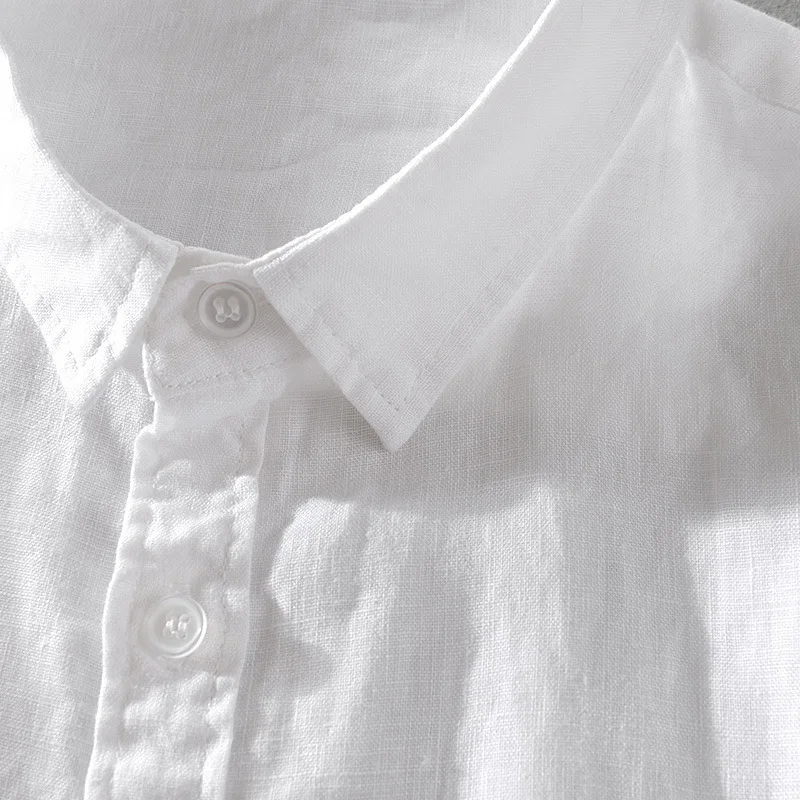 2025 Pure Linen Short Sleeved Shirt Men's Linen White Shirt Cotton Linen Men's Upper Garment Men's Casual Summer Half Sleeved