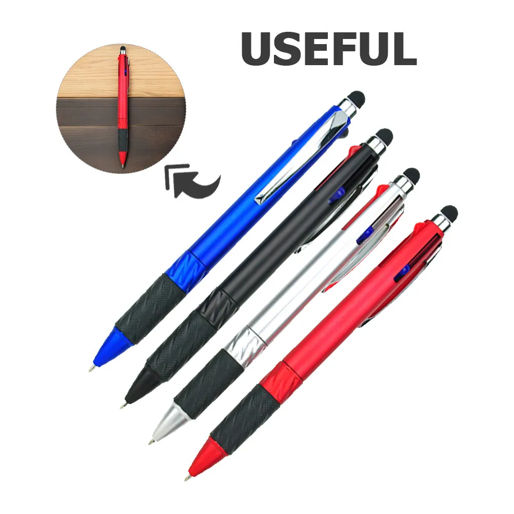 4Pcs 3-Color Ballpoint Pens with Touchscreen Stylus Comfort Grip 0.7mm Medium Tip Smooth Writing Multipurpose Office School