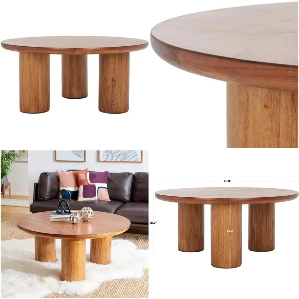 

Mork Modern Rustic Natural Wood 3-Legged Round Coffee Table