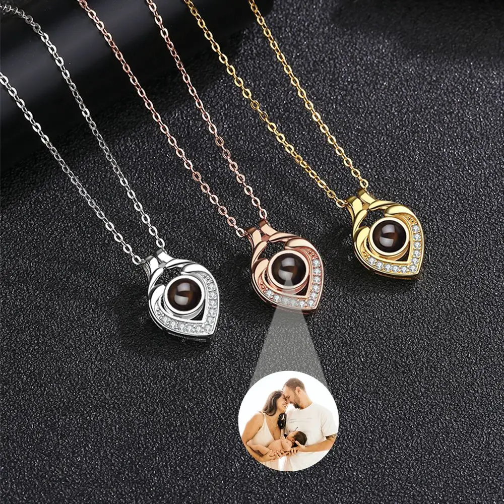 New Arrival Projection Photo Necklace Custom Photo Romantic Star Tree Lock Dolphin Pendant Necklace for Women Wife Charm Jewelry