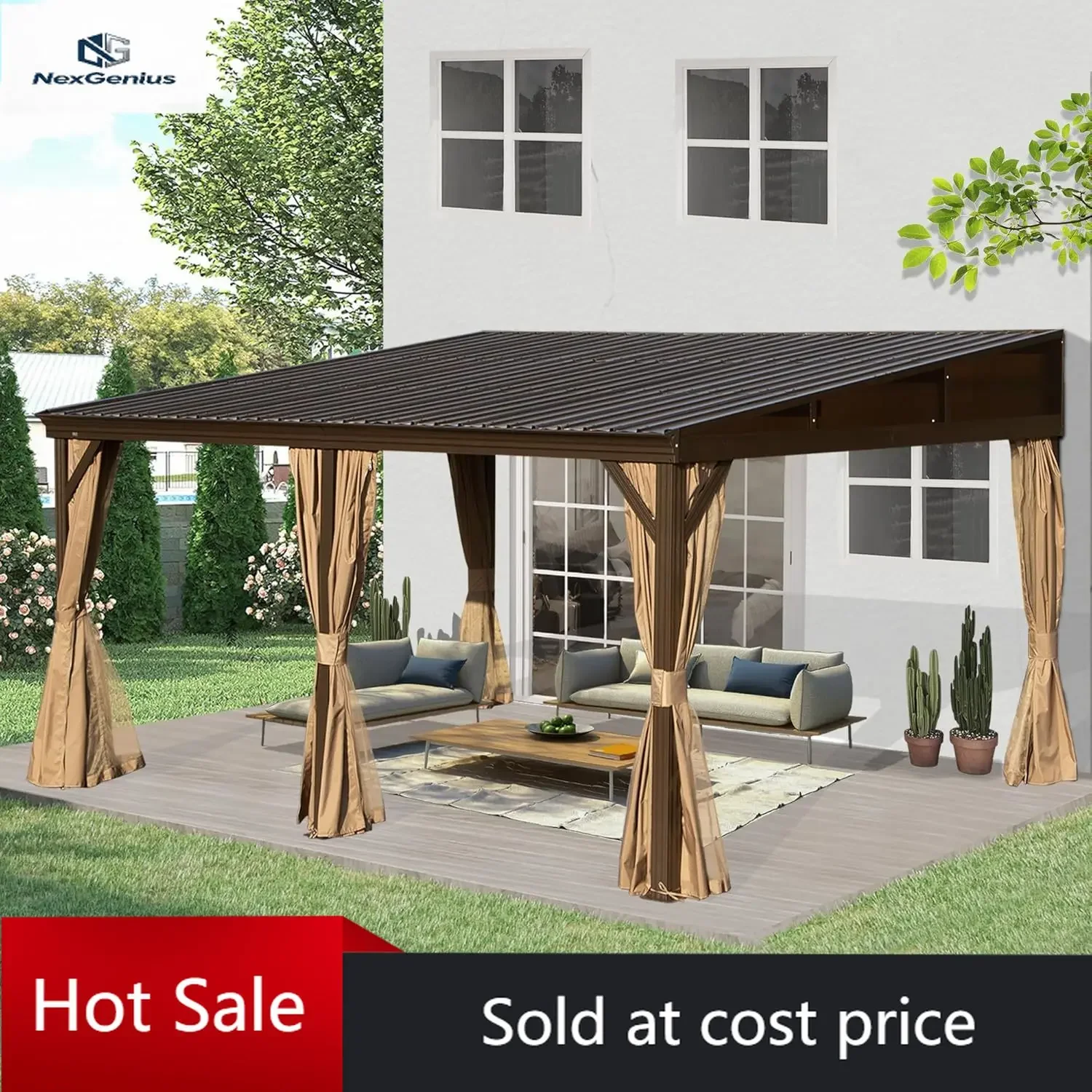 

Domi 12x16FT Lean to Gazebo, Hardtop Wall Mounted Gazebo with Sloping Galvanized Steel Roof, Aluminum Frame, Drainage System, Cu