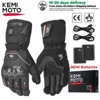 KEMIMOTO Leather Heated Motorcycle Gloves Winter Waterproof Touch Screen Moto Ski Camping Heated Gloves Battery Motorbike