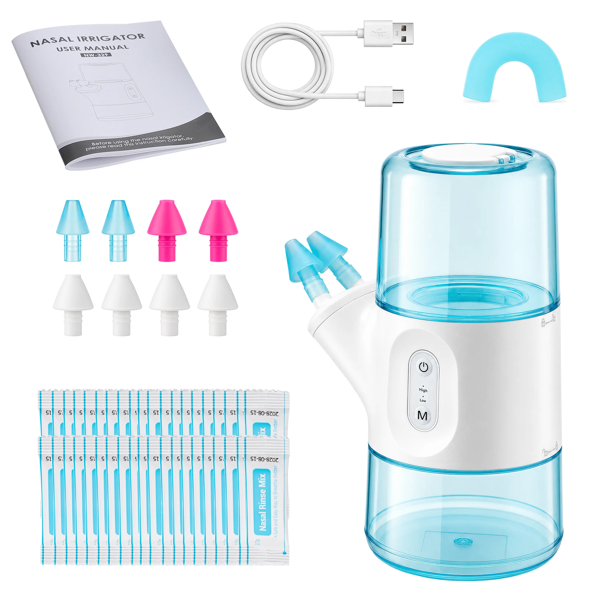 Electric Nasal Irrigator 300ml Water Tank 2 Modes Rechargeable Nose Cleaner 360° Rotating Nozzle for Adults and Children