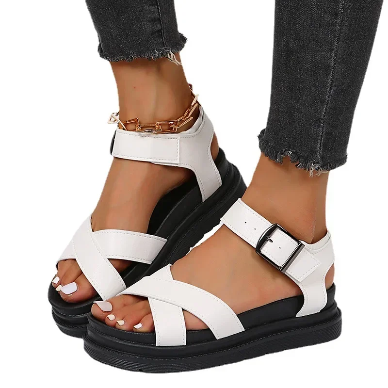 Sandalias de gladiador con plataforma para mujer, zapatos informales con correa de hebilla, talla grande, Europa, Verano