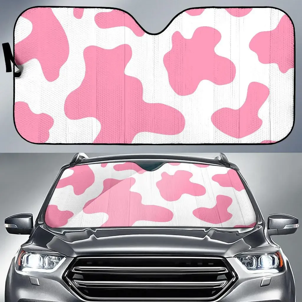 Pastel Pink And White Cow Print Car Sun Shade