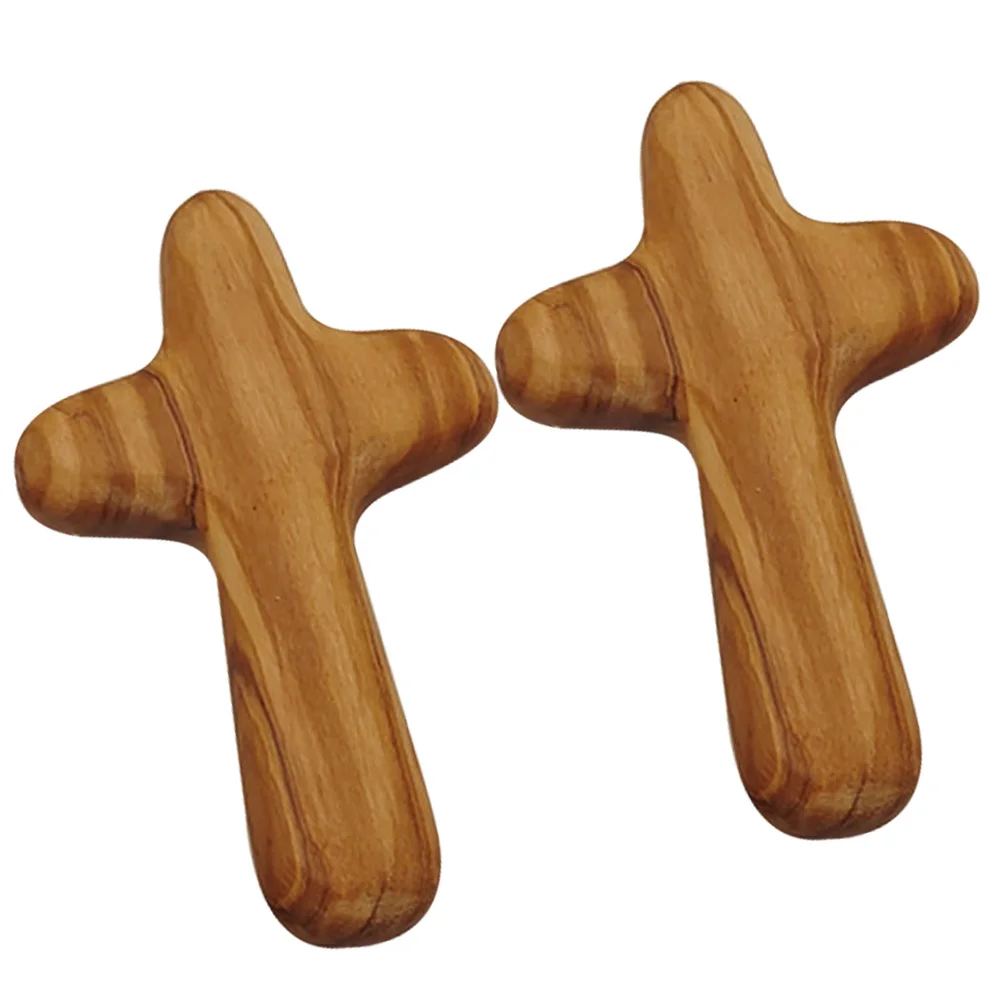 2pcs Olive Wood Ornaments Handmade Religious Decor For Church Wedding Party Home Wooden Tabletop Cross Craft Gift Decorative