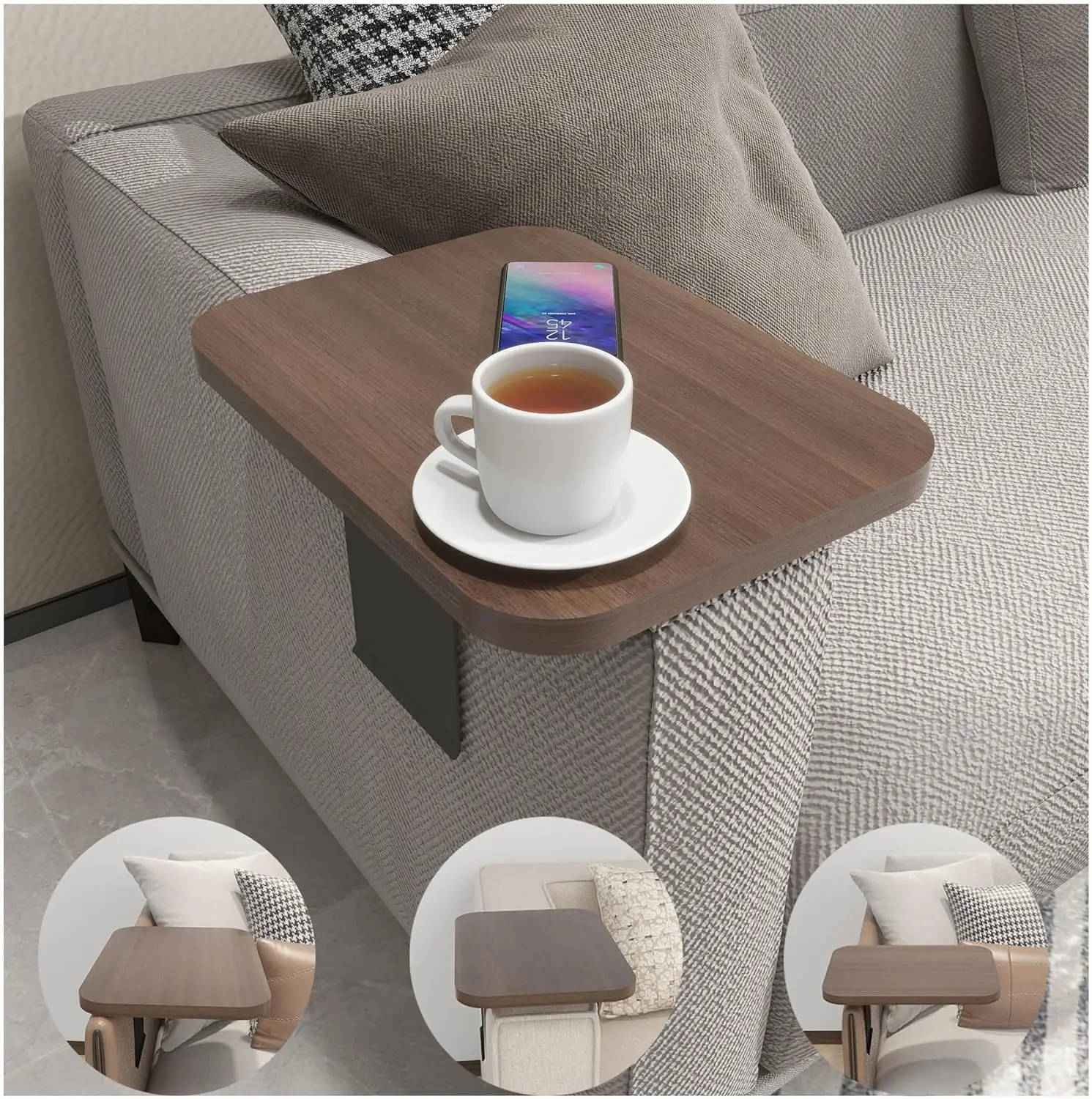 

！@Combohome Wooden Couch Arm Table Tray Acacia Clip on Sofa Arm Tray for Couch Sofa Wooden Sofa Table Tray with Folding Legs
