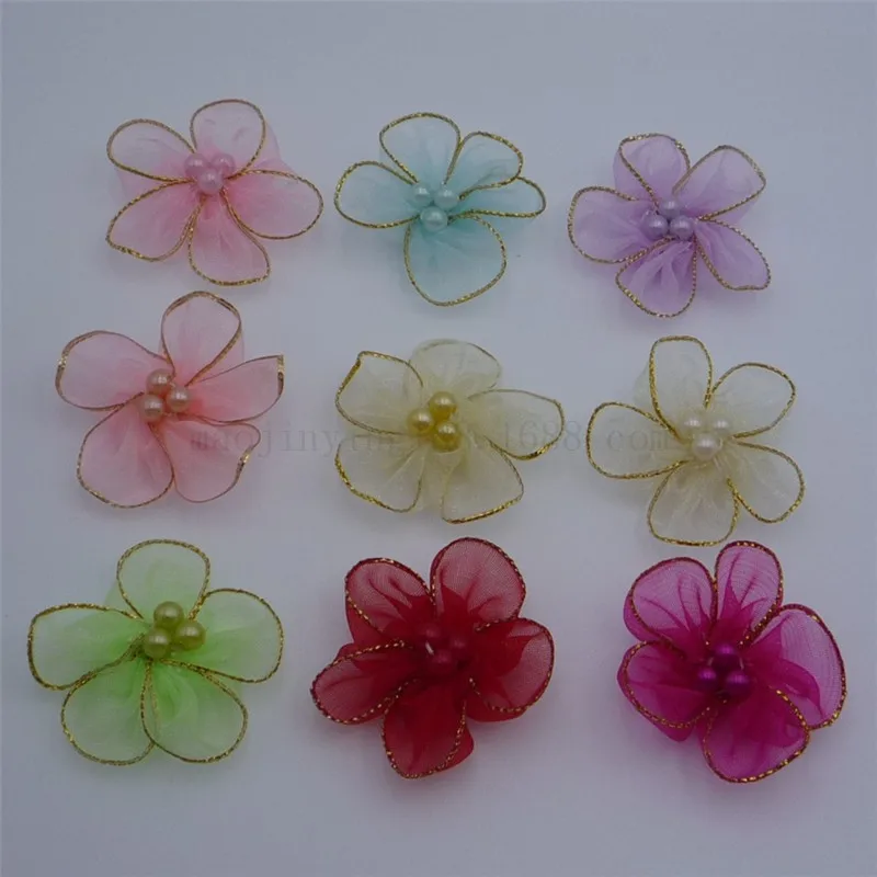 30PCS Handmade bead flower five-petal bead flower decorative decals DIY clothes shoes decorative flowers children's hairpin