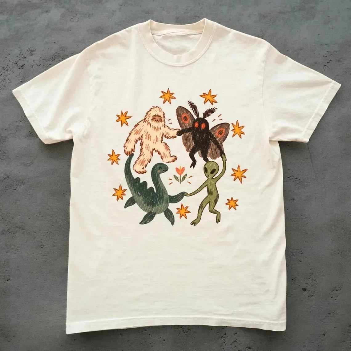 Couple Matching Cotton Short Sleeve T-Shirts, Unisex Cartoon Mythical Creatures Print Casual Summer Tees for Men Women Kawaii