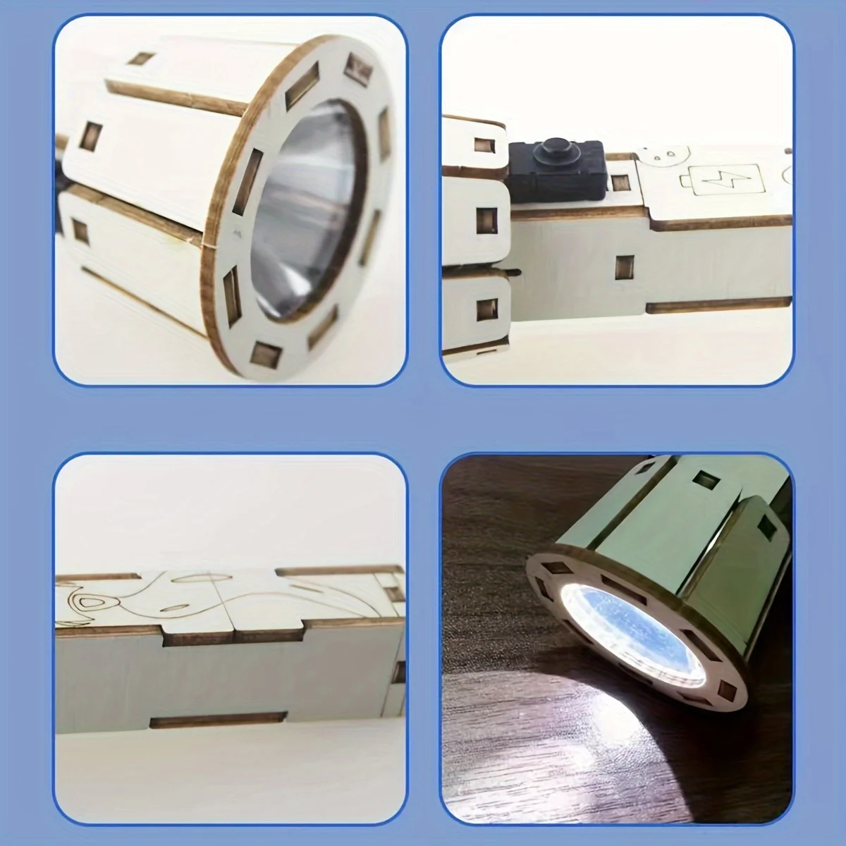 أطقم نماذج مصباح يدوي خشبي ثلاثي الأبعاد، مجموعة إنتاج صغيرة يمكنك صنعها بنفسك لتجارب علوم الفيزياء