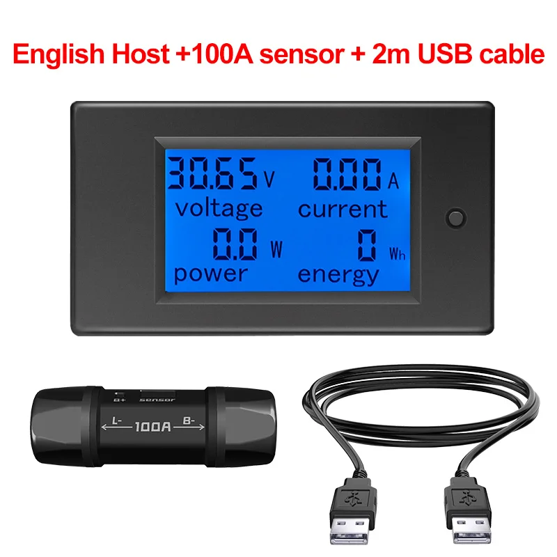 DC 6.5-100V 100A 2m USB LCD Display Digital Current Voltage Power Energy Meter Multimeter Ammeter Voltmeter 100A Current Shunt