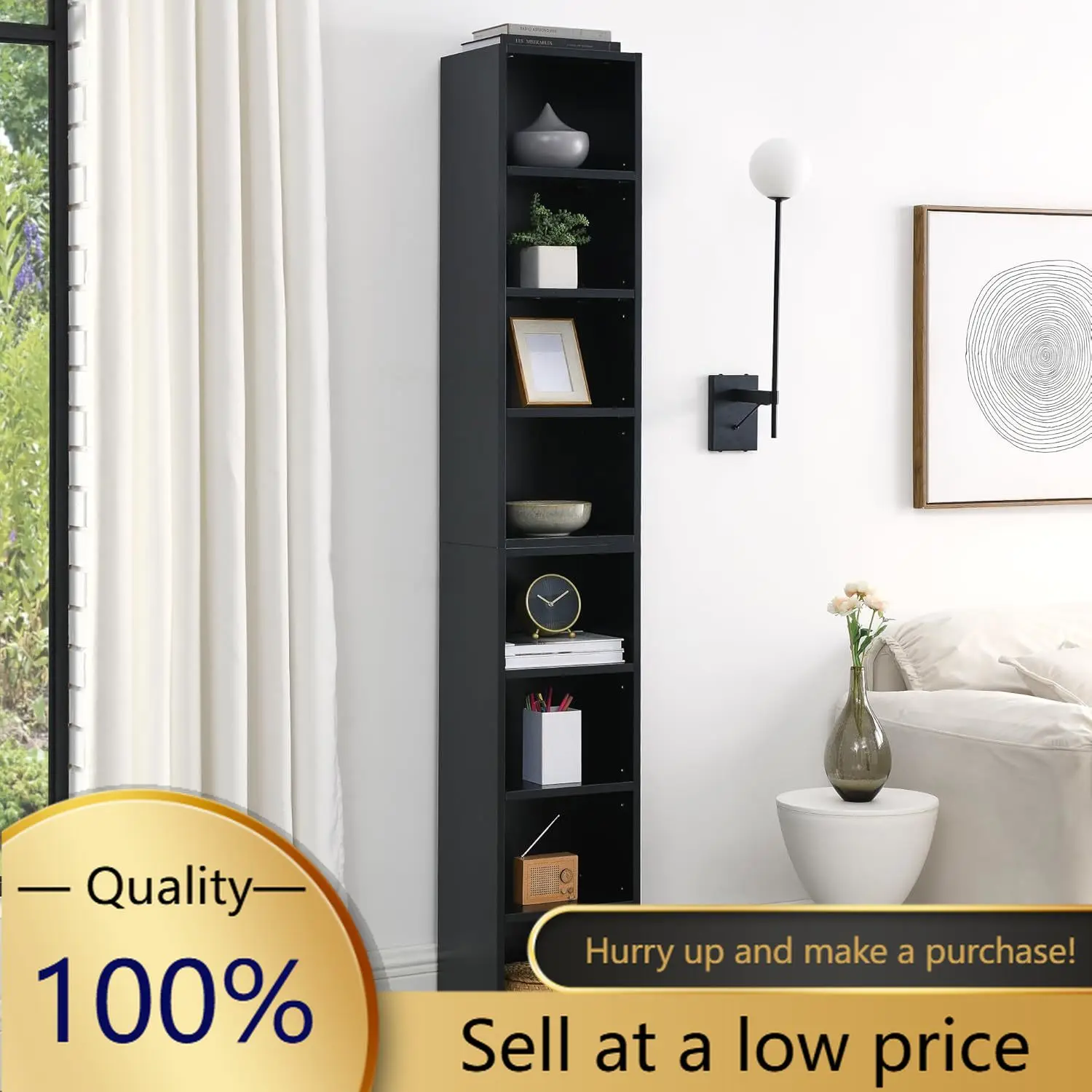 Tall Narrow Storage Cabinet, Open Display Bookshelf for Home Office, Multi-Functional Double-Decker Bookcase, Media Tower Rack,S