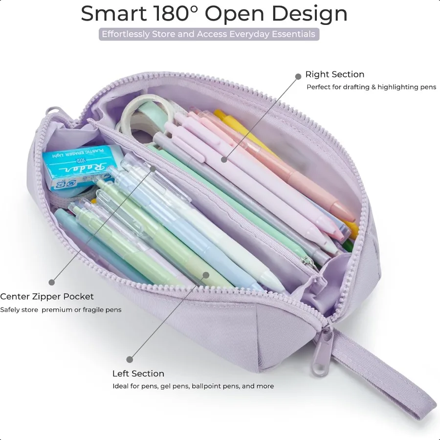 حقيبة أقلام رصاص صغيرة بتصميم مفتوح 180 مقلمة رفيعة للفتيات والفتيان حقيبة أقلام جمالية لطيفة لمكياج المكتب المدرسي أو
