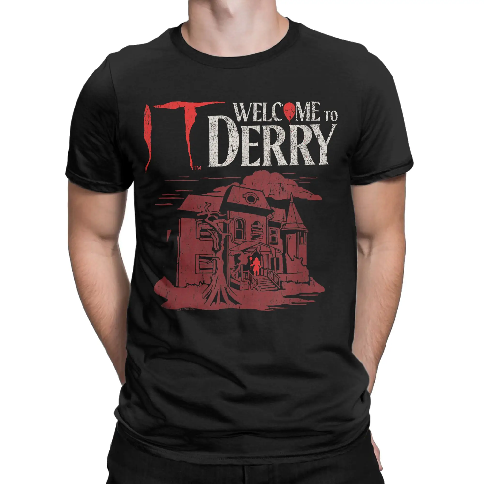 ITs Derrys Welcome Haunted House T-Shirt Men TV Show Leisure Pure Cotton Tees Round Collar Short Sleeve T Shirt Printing Tops