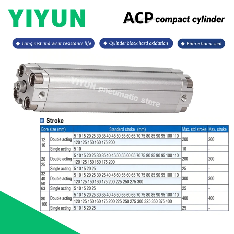 

1 шт. Компактный цилиндр ACP50 ACP63X5 ACP63X10 ACP63X15 ACP63X20 ACP63X25X30X35X40X45X50X55X60X70X75X80X90X100 Серия ACP YIYUN
