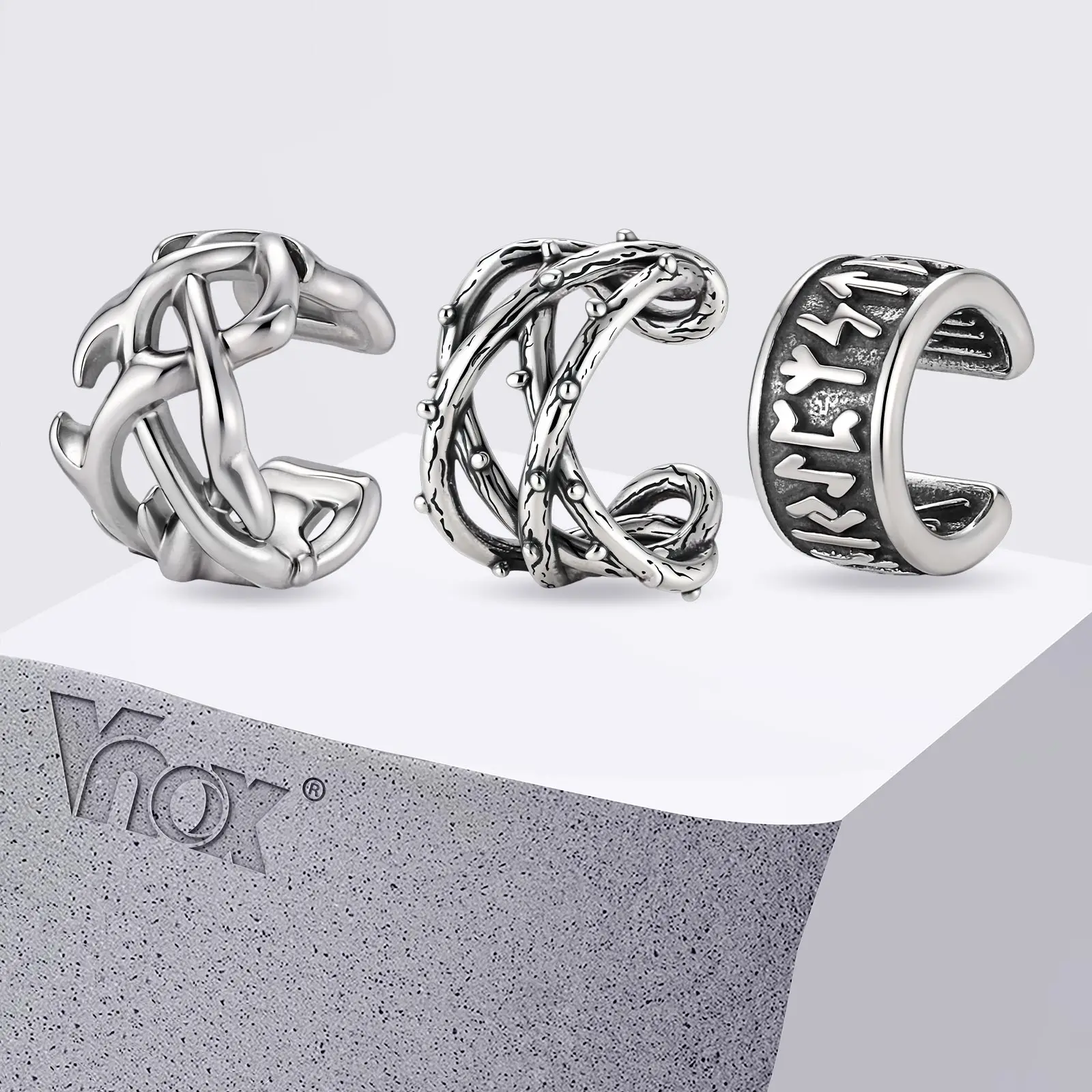 Vnox Stainless Steel Thorn Ear Cuff, Men’s Non-Pierced Earring, Viking & Gothic Ear Clip, Punk Hip Hop Jewelry for Streetwear
