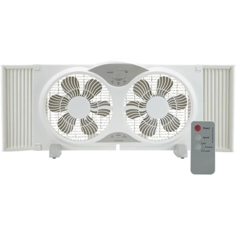 

9-дюймовый двухоконный вентилятор, 3-скоростной, тихая конструкция, портативный, пульт дистанционного управления, внесен в список ETL, регулируемые расширения — идеально подходит