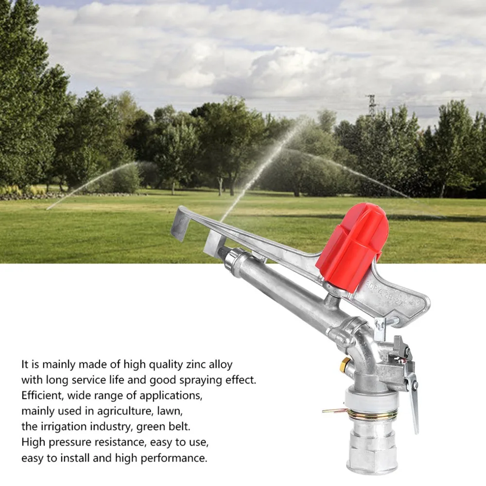 1.5in DN40 Female Thread Impact Sprinkler Gun Heavy Duty 360 Degree Adjustable Rocking Arm Sprinkler Zinc Alloy Large Coverage