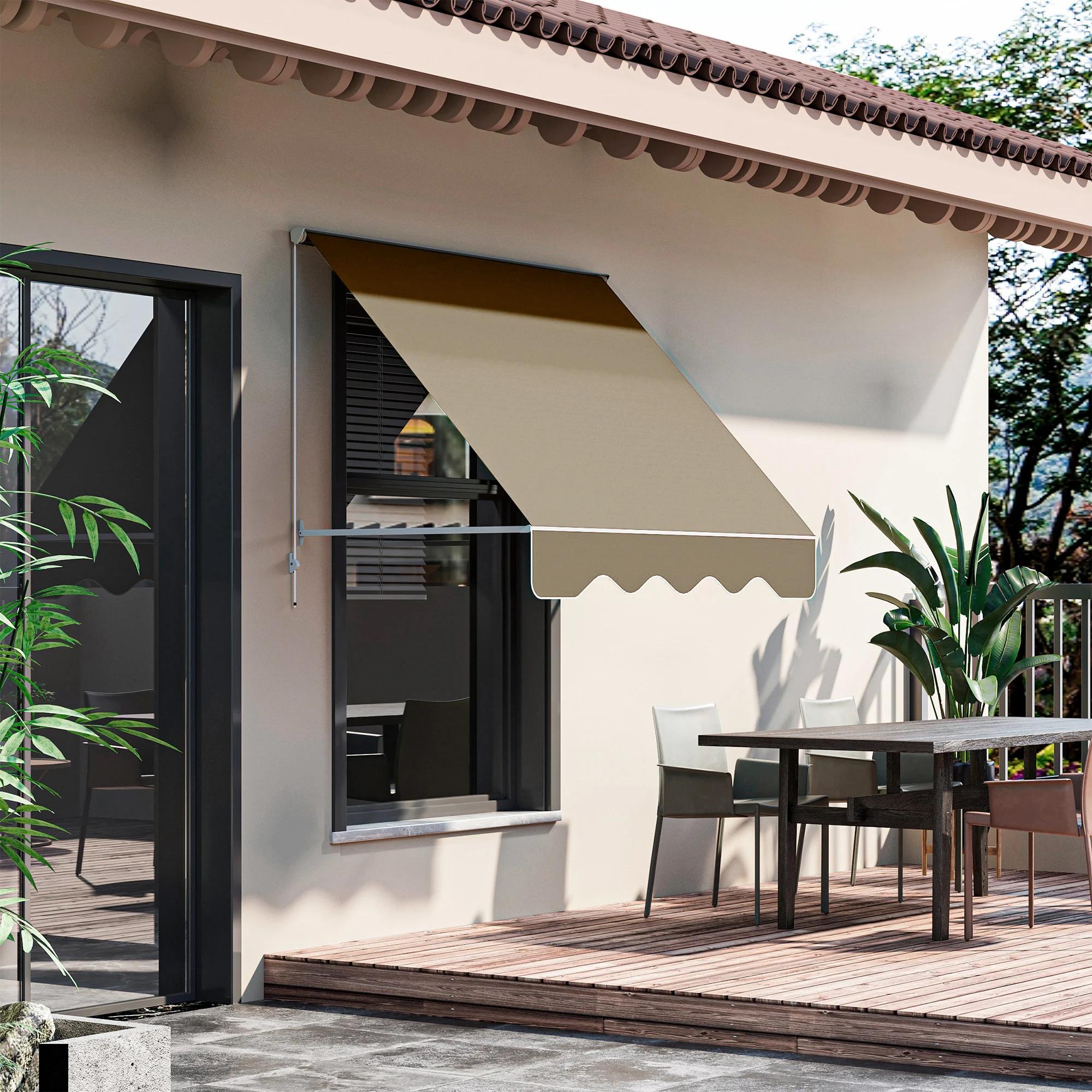 6' Drop Arm Manual Retractable Window Awning Sun Shade Shelter for Patio Balcony Outdoor, Aluminum, Can Cover 2 Windows