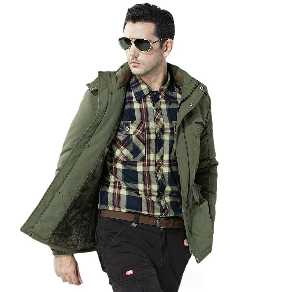

Male Fur Collar Fleece Parkas Men Fashion Casual Thick Jacket Men Winter Parka Down Jackets Military Windproof Hooded Parka
