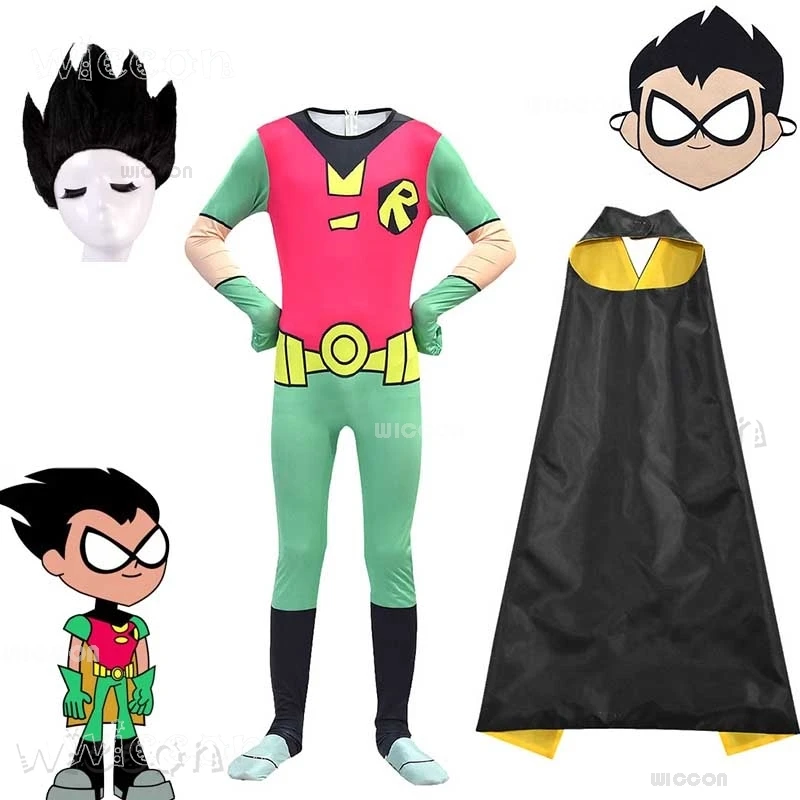 Kids Anime Cartoon Teen Game Titans Superhero Robin Comic Mask Grayson Cosplay Boy Jumpsuit Costume Halloween Uniform Roleplay