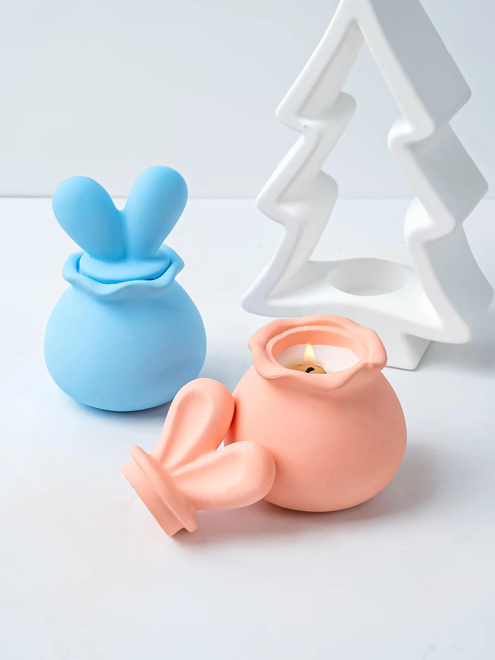 Rabbit Ear Storage Box Jar Silicone Mold Hoppy Bunny Candle Cup Resin Concrete Molds Candy Jewelry Box Making Tools Home Decor