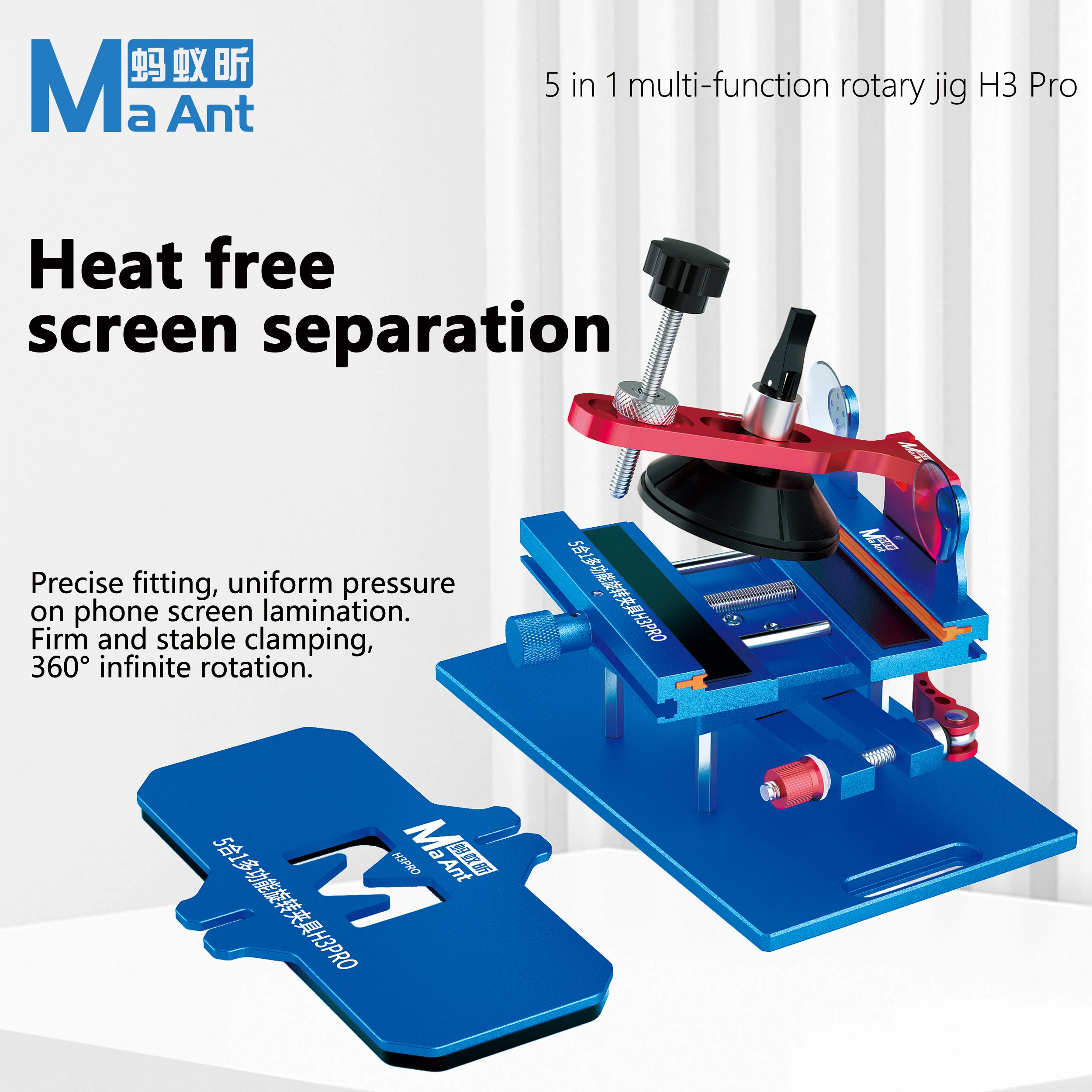 MaAnt H3 Pro 5-in-1 Multi-Function Rotary Jig, Heat-Free Screen Separation Fixture for iPhone Android Mobile Phone Screen Repair